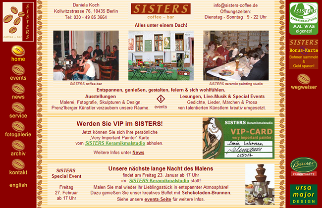 SISTERS coffee-bar website and graphic design by Ursa Major Design