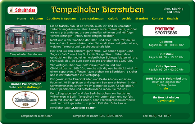 Tempelhofer Bierstuben - logo, website, graphics and publicity designed by Ursa Major Design in Berlin